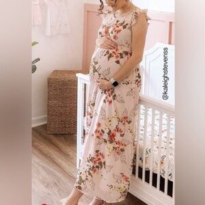 Isabel Maternity Pink Floral Long Dress - Medium